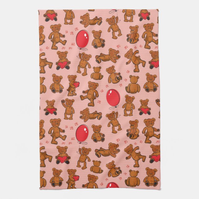 Texture With Teddy Bears, Hearts Towel (Vertical)