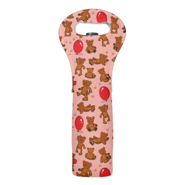 Texture With Teddy Bears, Hearts Wine Bag (Front)