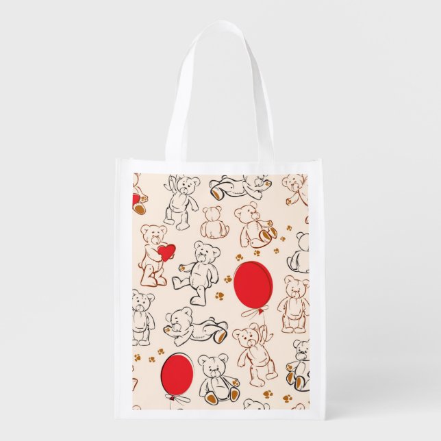 Texture With Teddy Bears Reusable Grocery Bag (Front)