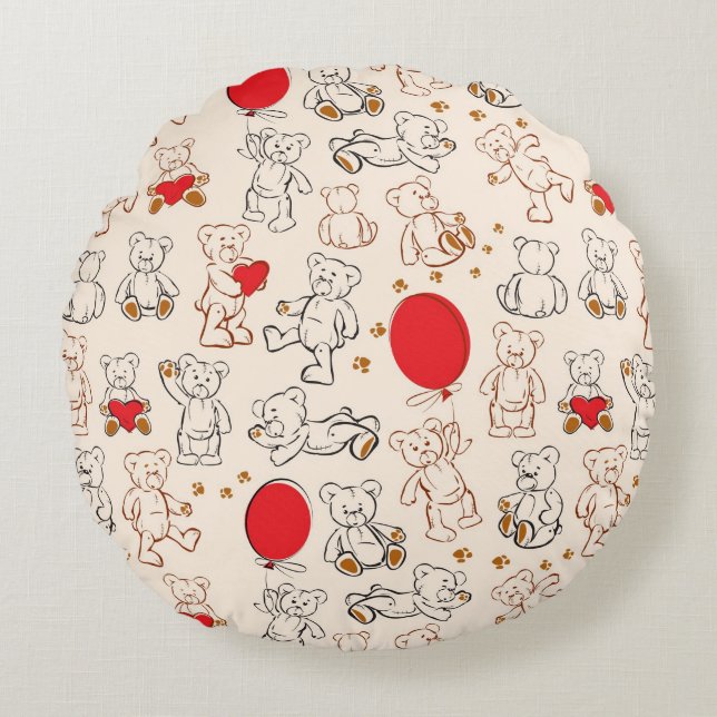 Texture With Teddy Bears Round Pillow (Front)