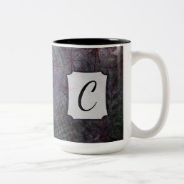 Textured Abstract Art w/ Cool Colors &amp; Monogram Two-Tone Coffee Mug