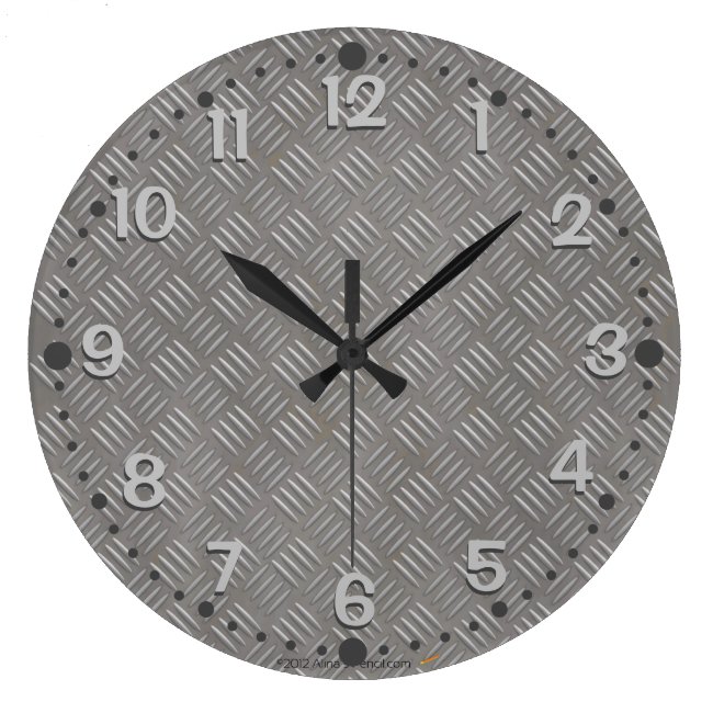Textured Aluminum Look Wall Clock Faux Steel Metal