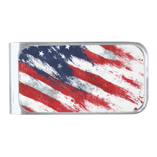 Textured American flag on white background  Silver Finish Money Clip