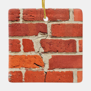 Textured and Cracked Red Brick Wall Print Ceramic Ornament