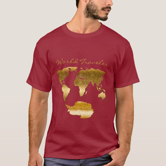 Textured and Metal-effect World Map w Antarctica T-Shirt (Front)