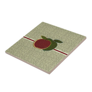 Textured Apples Red Green Sage Ceramic Tile