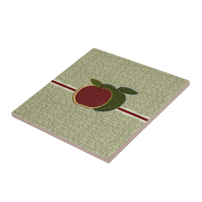 Textured Apples Red Green Sage Ceramic Tile (Side)