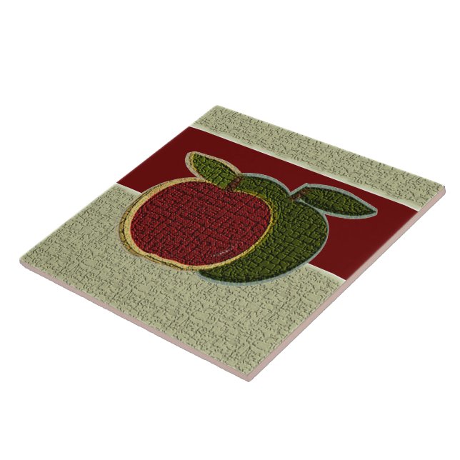 Textured Apples (sage/cranberry) Ceramic Tile (Side)