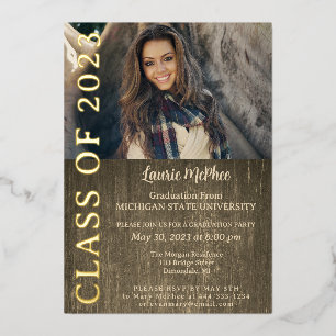 Textured Background Foil Photo Invitation