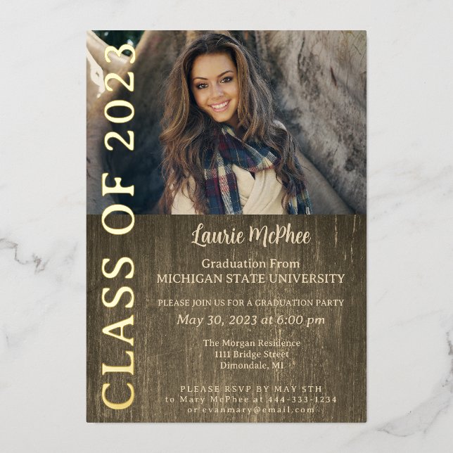 Textured Background Foil Photo Invitation (Front)