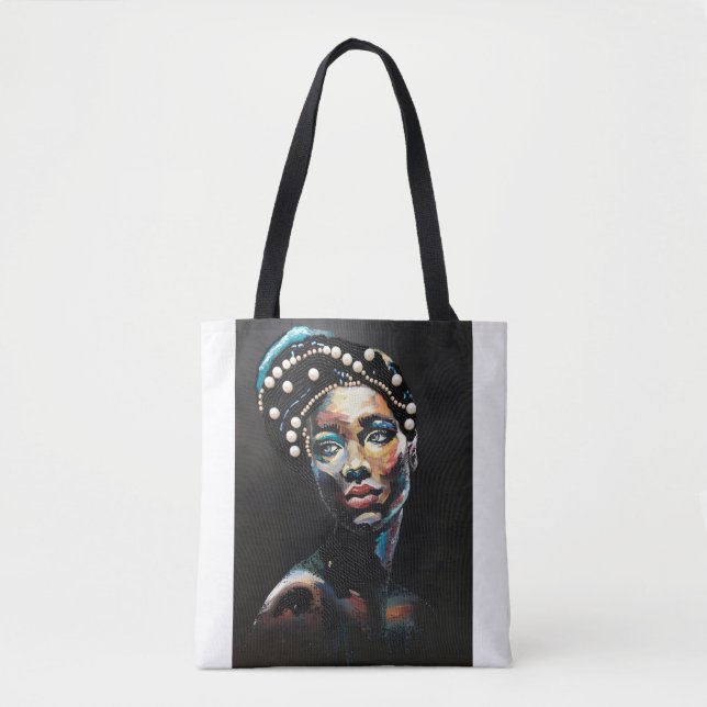 Textured Beauty: An Abstract Beaded Portrait Tote Bag (Front)