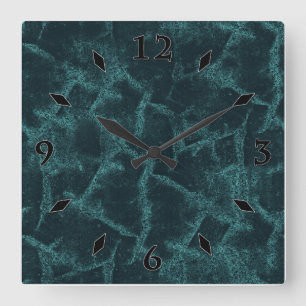 Textured black and turquoise  square wall clock
