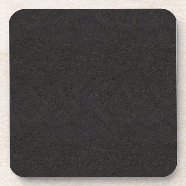 Textured Black Leather 2 Beverage Coaster (Front)