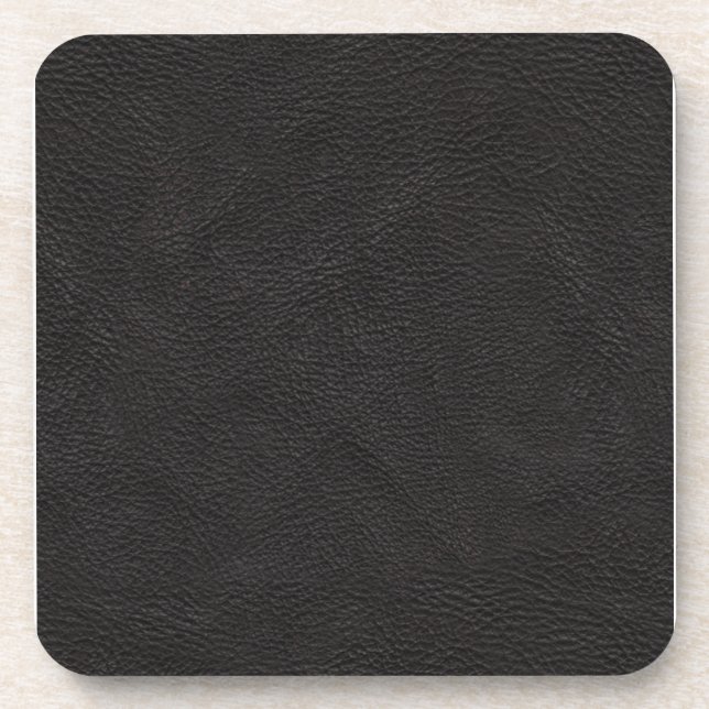 Textured Black Leather Drink Coaster (Front)