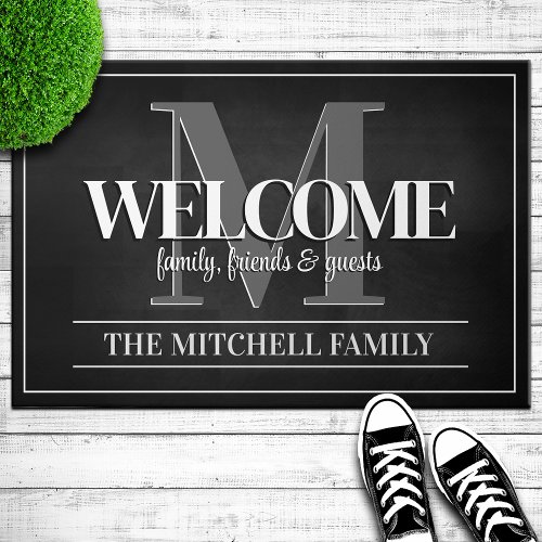 Textured Black Personalized Family Name  Doormat