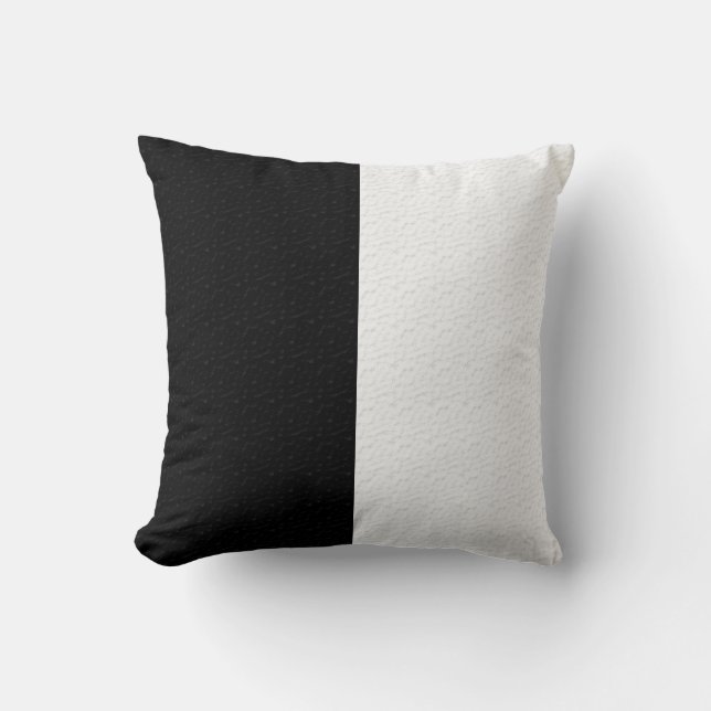 Textured Black White Two Colour Half Stripes Throw Pillow (Front)