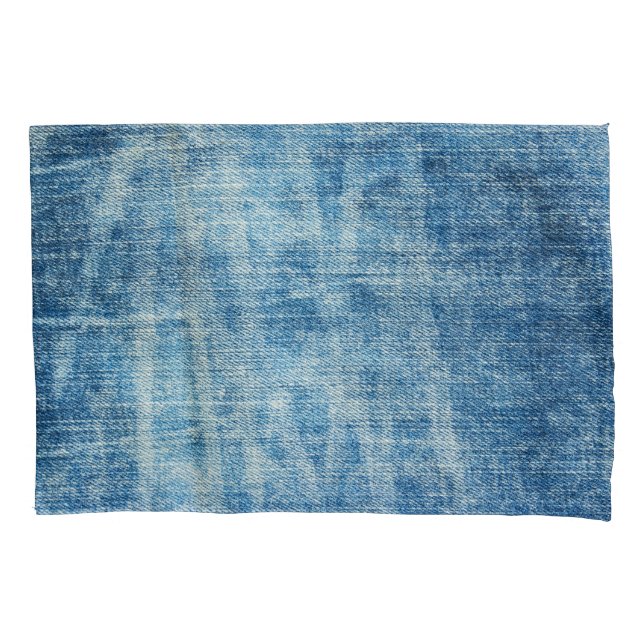 Textured Blue Denim Close-Up Pillow Case (Front)
