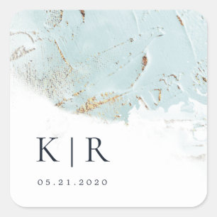 textured blue gold faux foil Elegant Wedding Square Sticker