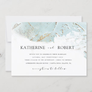 textured blue gold faux foil modern Wedding Invitation