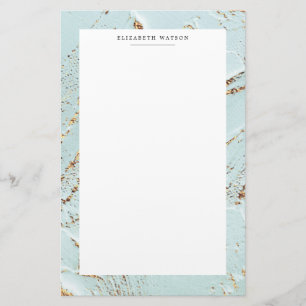 textured blue gold faux foil Monogram Stationery