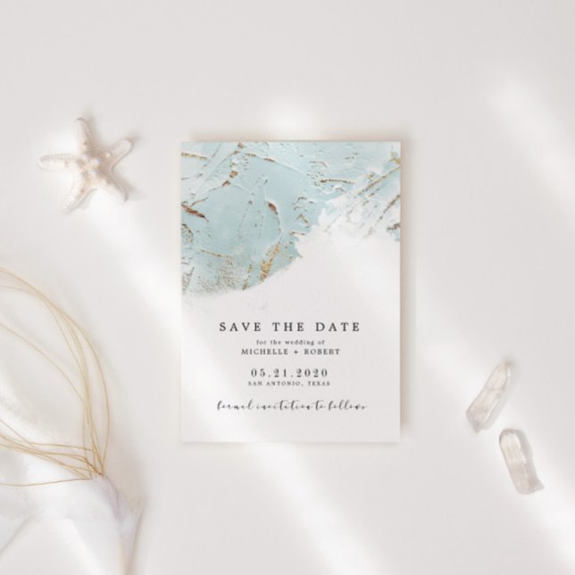 Textured Blue Gold Foil Photo Save The Date Invitation (Creator Uploaded)