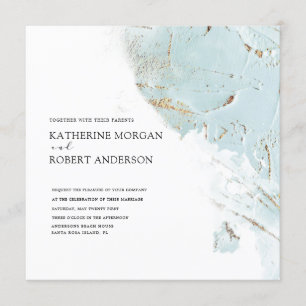 textured blue gold modern Wedding Invitation