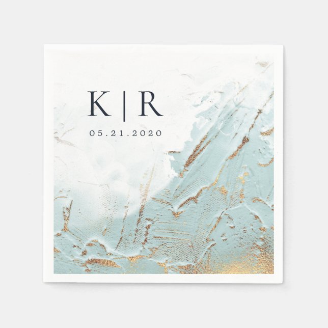 textured blue gold modern wedding Paper Napkins (Front)