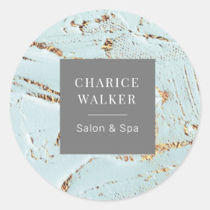 textured blue gold salon and spa monogram classic round sticker