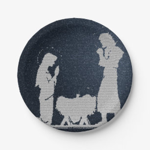 Textured Blue Nativity Paper Plates