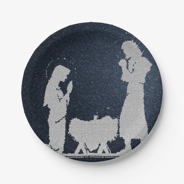 Textured Blue Nativity Paper Plates (Front)