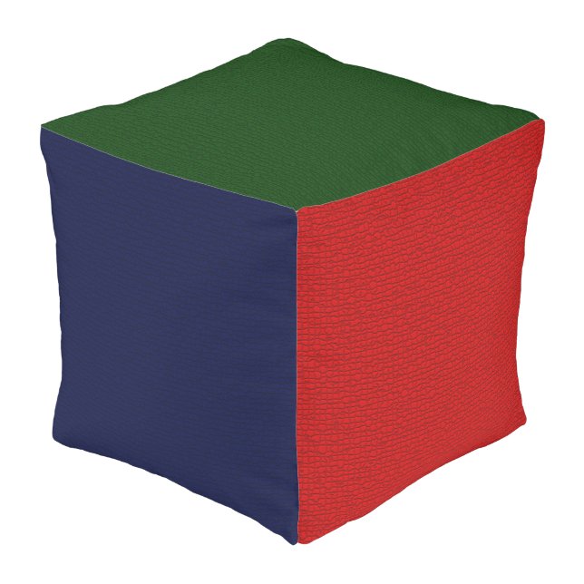 Textured Blue, Red and Green Cubed Outdoor Pouf (Angled Back)