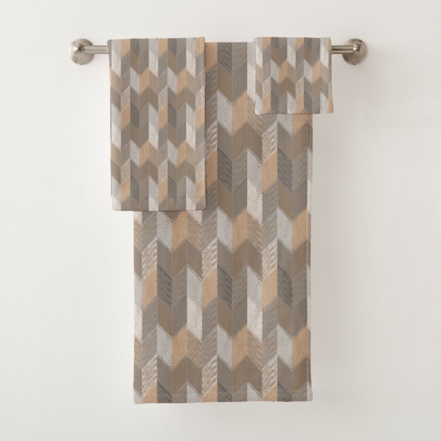 Textured Blue, Yellow, Olive Chevron. Bath Towel Set (Insitu)