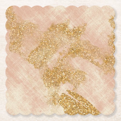  Textured Blush Pink Gold Glitter Golden Paper Coaster