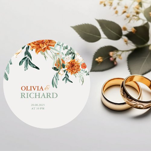 Textured Boho Pampas Grass Wedding Round Sticker