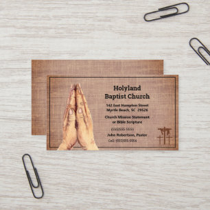 Textured Brown Praying Hands Three Cross Church Business Card