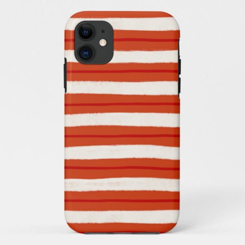 Textured Christmas holiday stripes in red  white iPhone 11 Case