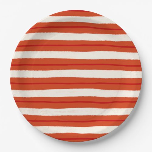 Textured Christmas holiday stripes in red  white Paper Plates