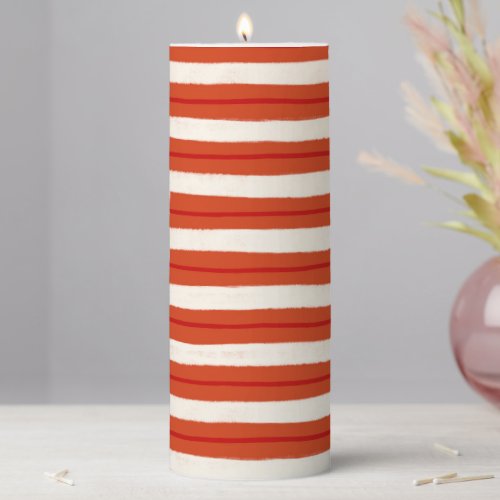 Textured Christmas holiday stripes in red  white Pillar Candle