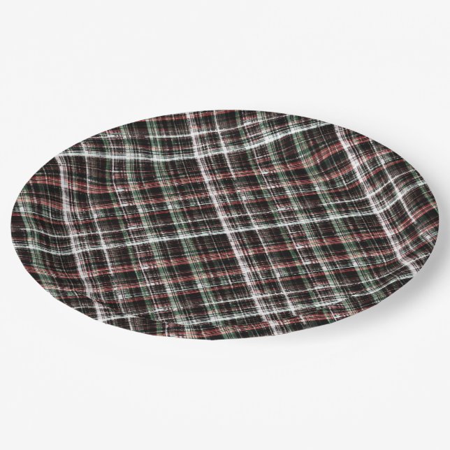 Textured Christmas tartan.  Paper Plates (Angled)