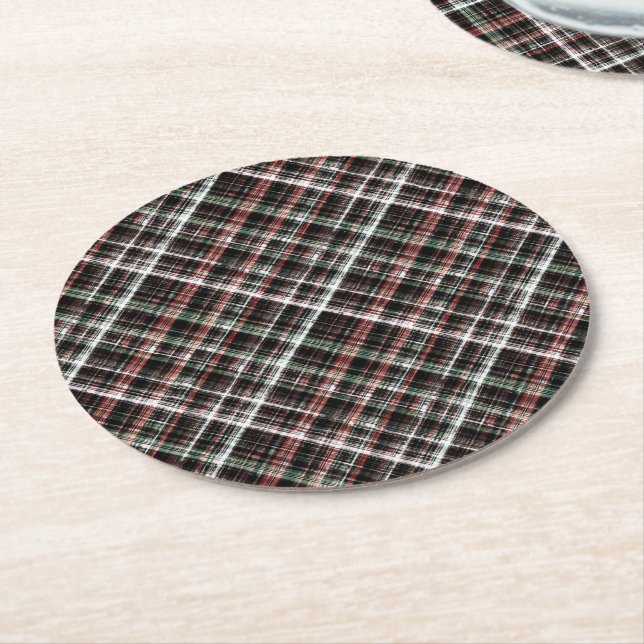 Textured Christmas tartan.  Round Paper Coaster (Angled)