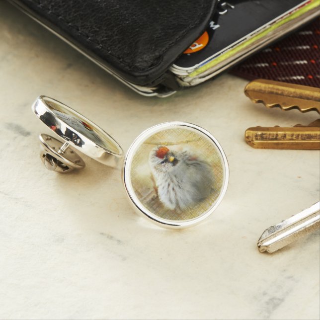 Textured Common Redpoll Songbird Lapel Pin (In Situ)