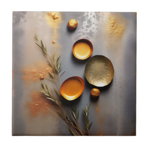 Textured Copper and Ochre Metal Ceramic Tile