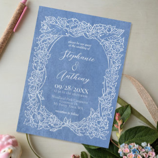 Textured Cornflower Blue Wildflower Bird Wedding Invitation