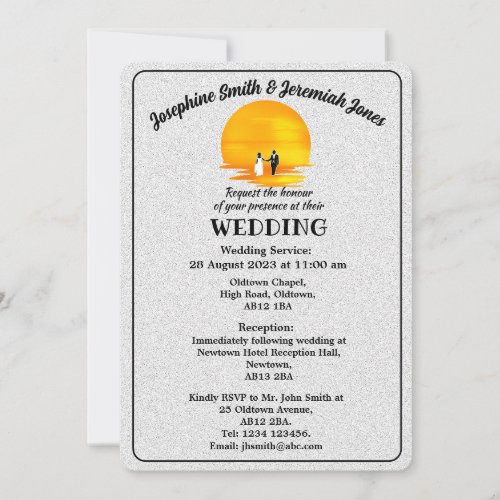 Textured Couple Sunset Wedding Card Invitation
