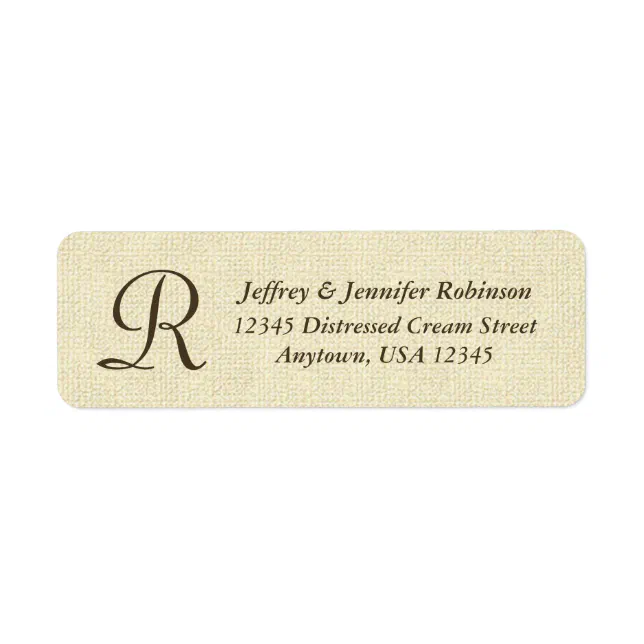 Textured Cream Name and Address Label Monogram | Zazzle