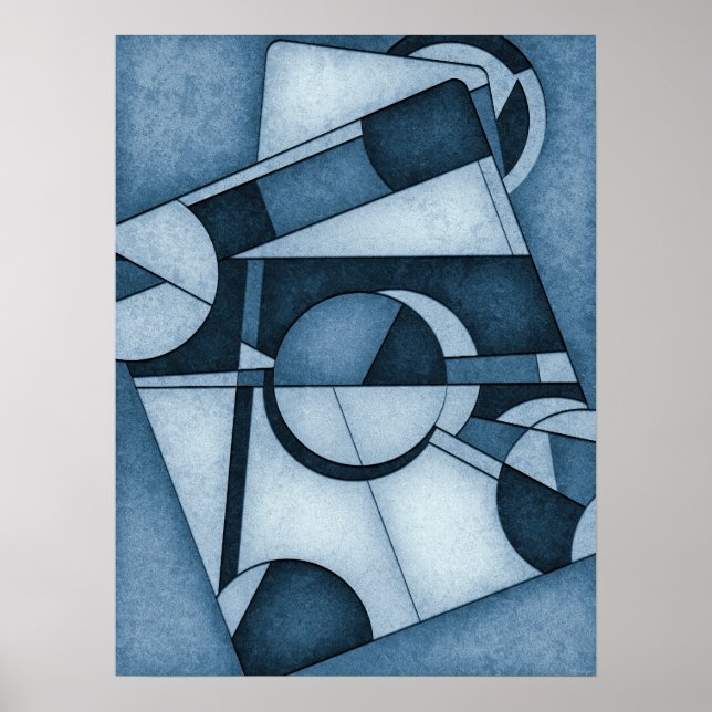 Textured Cyanotype Geometric Abstract Art Poster (Front)
