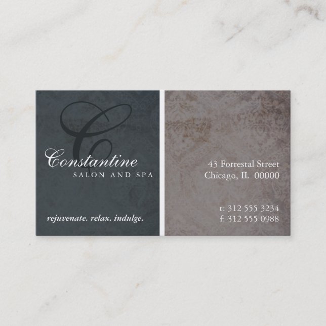 Textured Damask Monogram Appointment Card (Front)