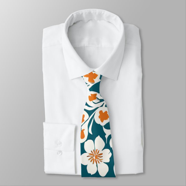 Textured Decorative Flowers Pattern Neck Tie (Tied)