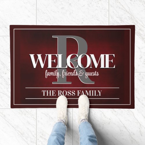 Textured Deep Red Personalized Family Name  Doormat
