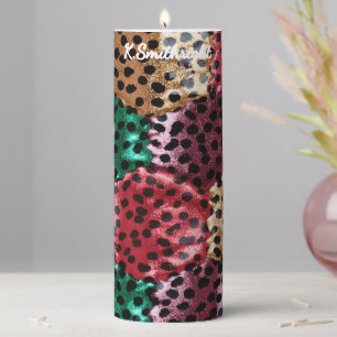 Textured Diagonal Animal Print Swirl Pillar Candle
